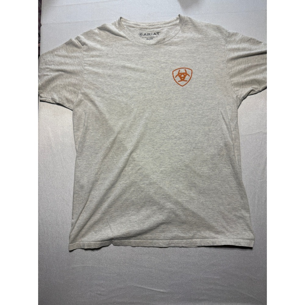 Ariat Mens Large Gray Buckle Graphic T-Shirt Short Sleeve Cotton Blend Western